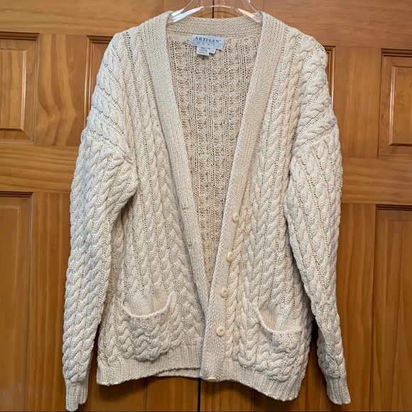 Artisan Wear Sweaters - Artisan Wear Vintage Ivory Cardigan Cable Knit Sweater Size Medium